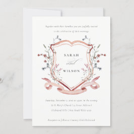 Elegant Pink Wildflower Waterverf Crest Wedding Kaart