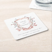 Elegant Pink Wildflower Waterverf Crest Wedding Kartonnen Onderzetters (Schuin)