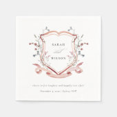 Elegant Pink Wildflower Waterverf Crest Wedding Servet (Voorkant)