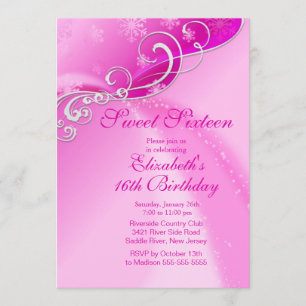 Elegant Pink Winter Sweet Sixteen Birthday Kaart