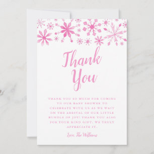 Elegant Pink Winter Wonderland Baby shower Bedankkaart