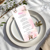 Elegant Pink  Woodland Baby Shower Menu Card