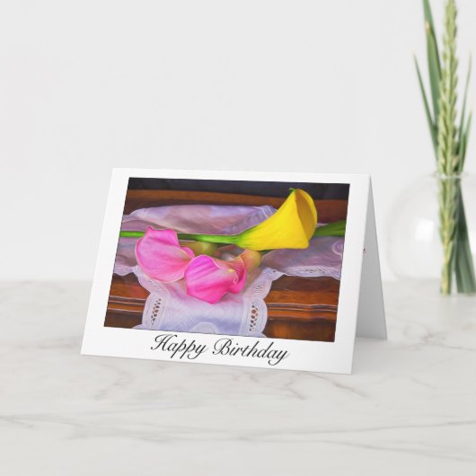 Elegant Pink Yellow Calla Lilies Birthday Kaart (Voorkant)