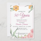 Elegant Pink & Yellow Floral Birthday Kaart (Voorkant)