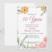 Elegant Pink & Yellow Floral Birthday Kaart (Voorkant / Achterkant)