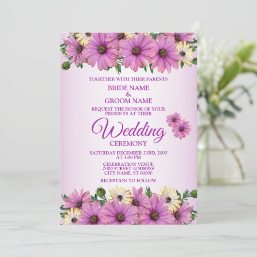 Elegant Pink Yellow Floral Rustic Wedding Kaart (Staand voorkant)