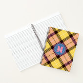Elegant Pink Yellow Tartan Jeans Monogram Script Notitieboek (Binnen)