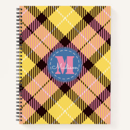 Elegant Pink Yellow Tartan Jeans Monogram Script Notitieboek