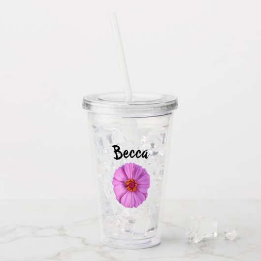 Elegant Pink Zinnia Flower Personalized Acryl Drinkbeker (Voorkant ijs)