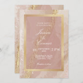 Elegant pinkk bruiloft goudmarmer kaart (Voorkant / Achterkant)