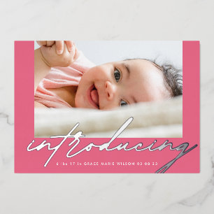 Elegant Pinks Silver introduceert foto-Baby Folie Uitnodiging