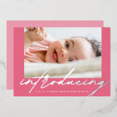 Elegant Pinks Silver introduceert foto-Baby Folie Uitnodiging (Voorkant / Achterkant)