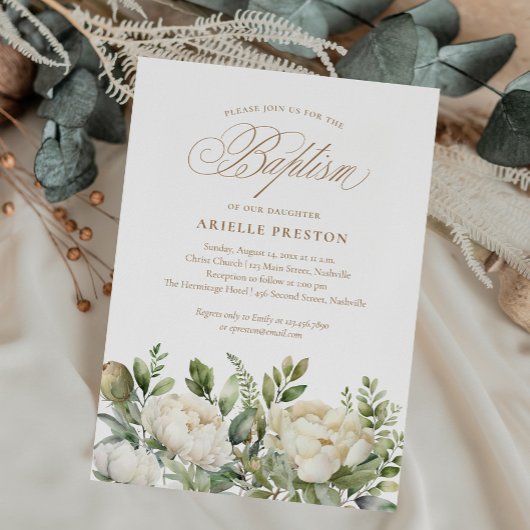 Elegant Pioen Bloemen Script Doop Kaart