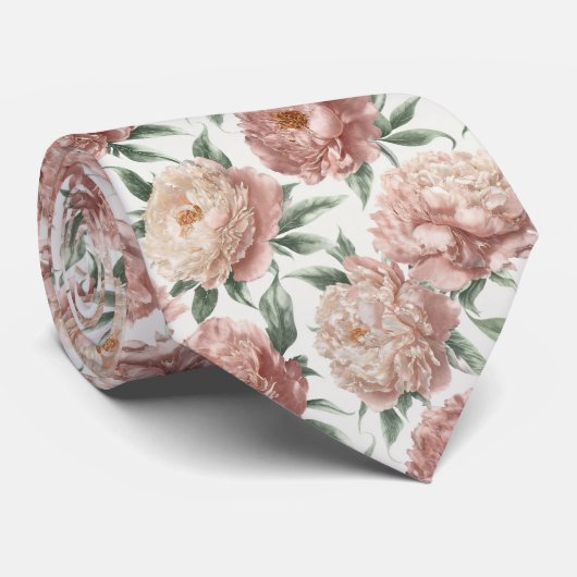 Elegant Pioen Bloemmotief Stropdas (Opgerold)