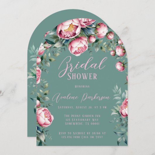 Elegant pioen boeket in Waterverf Vrijgezellenfees Kaart (Voorkant / Achterkant)