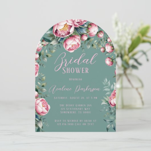 Elegant pioen boeket in Waterverf Vrijgezellenfees Kaart (Staand voorkant)