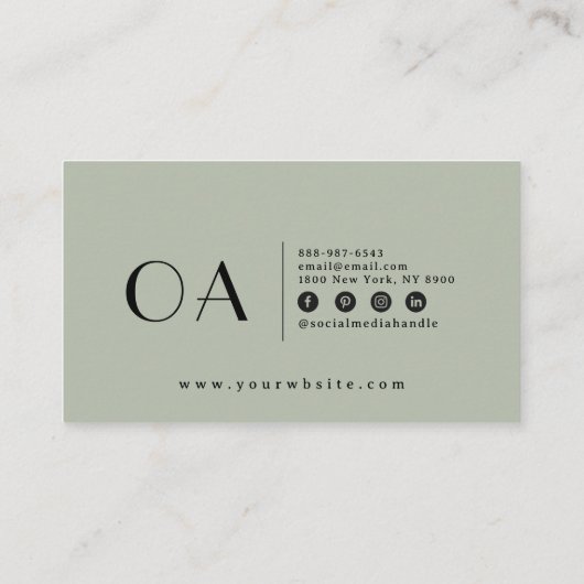 Elegant Pistache Groen Neutraal Boho Chique Modern Visitekaartje (Achterkant)