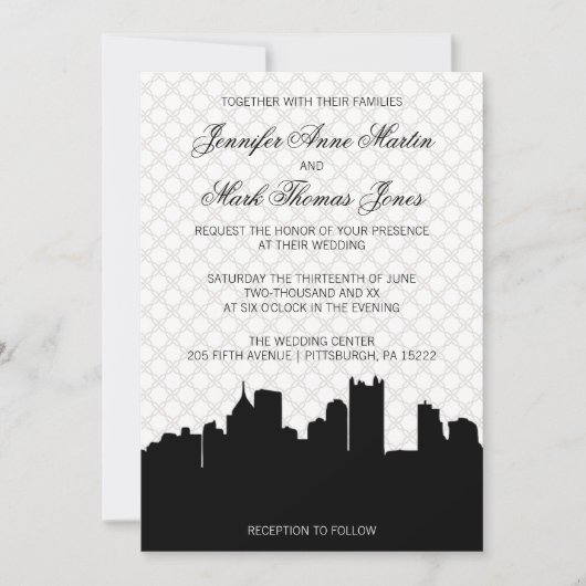 Elegant Pittsburgh Black and White Lace Wedding Kaart (Voorkant)