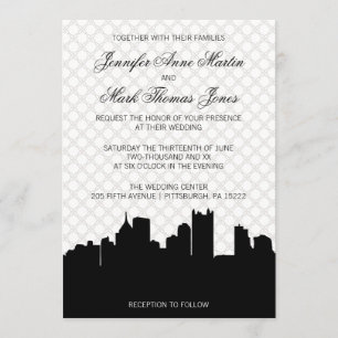 Elegant Pittsburgh Black and White Lace Wedding Kaart