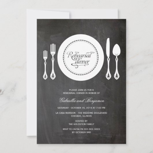 Elegant Place Setting Wedding Rehearsal Dinner Kaart (Voorkant)