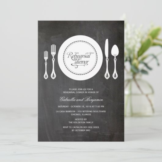 Elegant Place Setting Wedding Rehearsal Dinner Kaart (Staand voorkant)