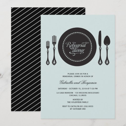 Elegant Place Setting Wedding Rehearsal Dinner Kaart (Voorkant / Achterkant)