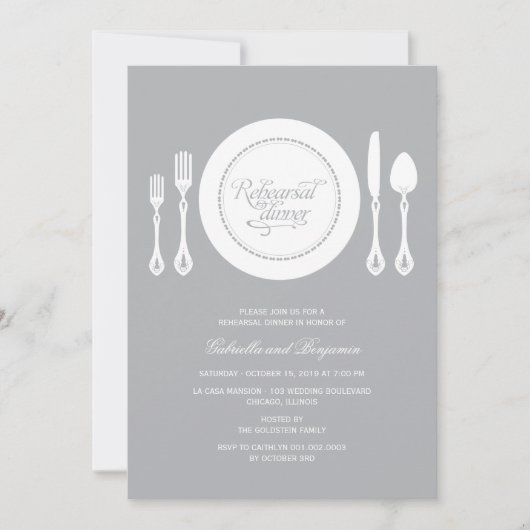 Elegant Place Setting Wedding Rehearsal Dinner Kaart (Voorkant)