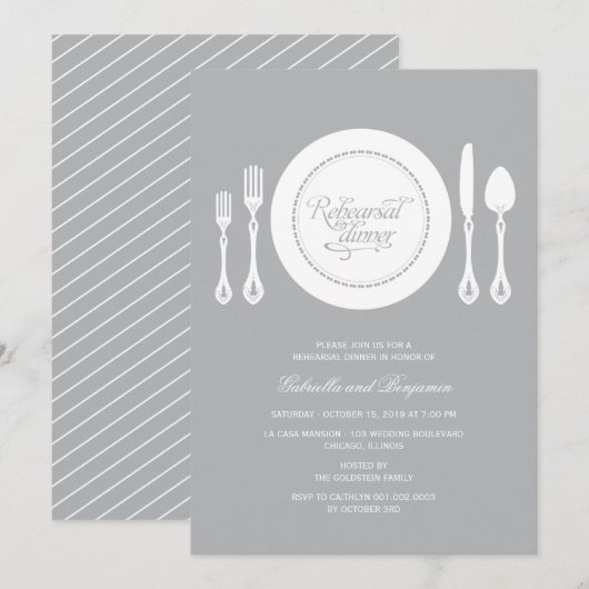 Elegant Place Setting Wedding Rehearsal Dinner Kaart (Voorkant / Achterkant)