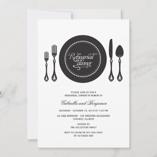 Elegant Place Setting Wedding Rehearsal Dinner Kaart (Voorkant)