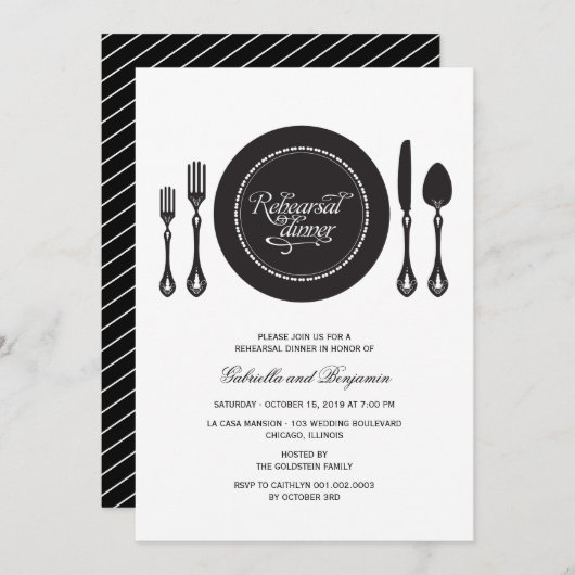 Elegant Place Setting Wedding Rehearsal Dinner Kaart (Voorkant / Achterkant)