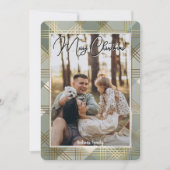 Elegant Plaid Christmas Card with Family Photo Feestdagenkaart (Voorkant)
