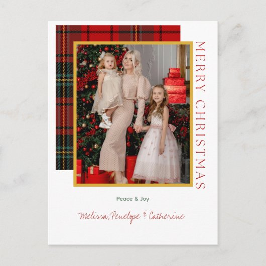 Elegant Plaid Modern Kerstfoto Briefkaart (Voorkant)