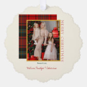Elegant Plaid Modern Photo Ornament Christmas Card (Voorkant)