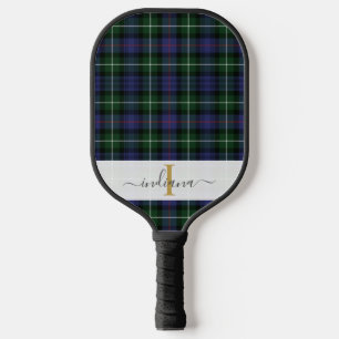 Elegant Plaid Monogram Script Schotse ruit Pickleball Paddle