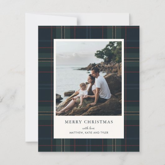 Elegant Plaid Photo Budget Christmas Card (Voorkant)