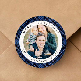 Elegant Plaid Photo Christmas Ronde Sticker