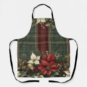 Elegant Plaid & Poinsettia Patroon Kerst Schort (Voorkant)