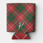 Elegant Plaid Red Green Tartan Monogram Custom Blikjeskoeler (Voorkant)