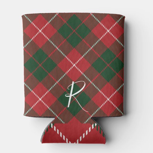 Elegant Plaid Red Green Tartan Monogram Custom Blikjeskoeler (Achterkant)