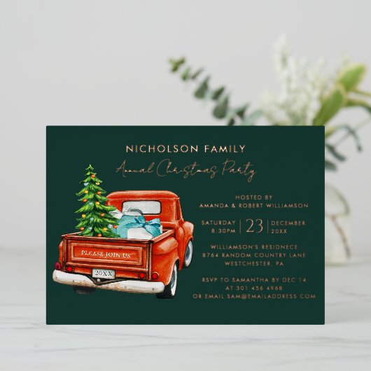 Elegant Plaid Script Christmas Holiday Party Folie Uitnodiging (Staand Voorkant)