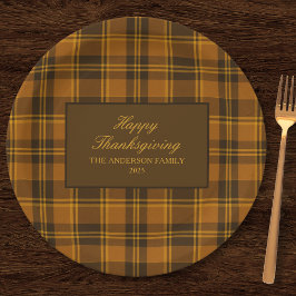 Elegant Plaid Thanksgiving Classic Vintage Custom  Papieren Bordje