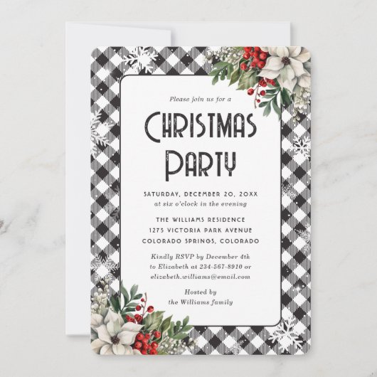 Elegant Plaid Winter Botanicals Christmas Party Kaart (Voorkant)