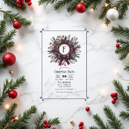 Elegant Plaid Wreath Vintage Christmas Party Vellum Uitnodigingen