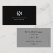 Elegant Plain Black en Grey met Monogram Modern Visitekaartje (Voorkant / Achterkant)
