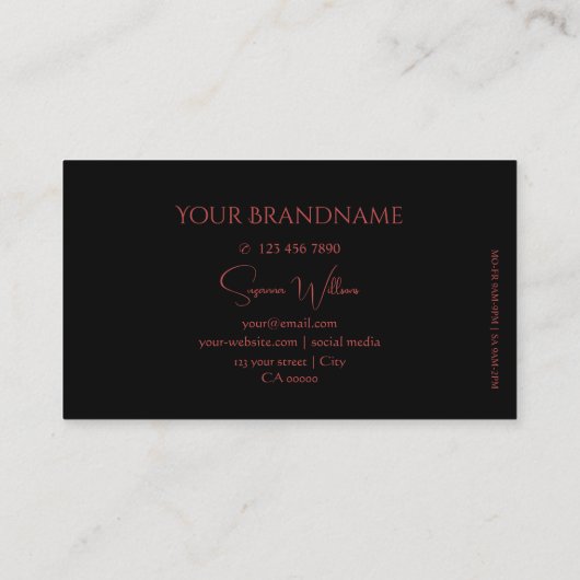 Elegant Plain Black en Red met monogram stijlvol Visitekaartje (Achterkant)