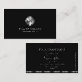 Elegant Plain Black en Silver met Logo stijlvol Visitekaartje