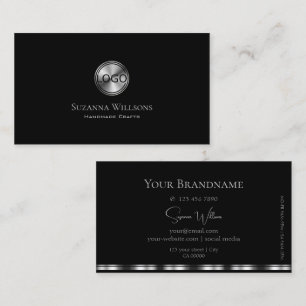 Elegant Plain Black en Silver met Logo stijlvol Visitekaartje