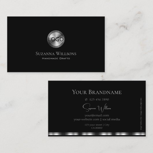 Elegant Plain Black en Silver met Logo stijlvol Visitekaartje (Voorkant / Achterkant)