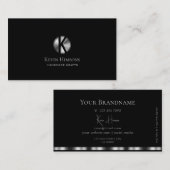 Elegant Plain Black en Silver met monogram Chic Visitekaartje (Voorkant / Achterkant)