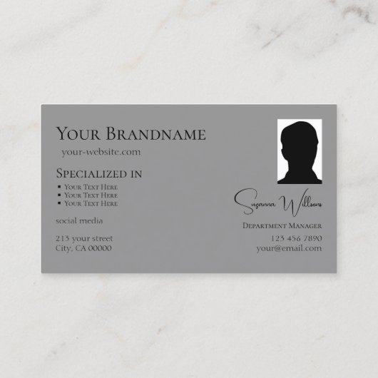 Elegant Plain Black Grey met Logo- en Photo Cool Visitekaartje (Achterkant)